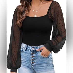 DOROSE Womens Mesh Long Sleeve Shirts Casual Blouses Tops